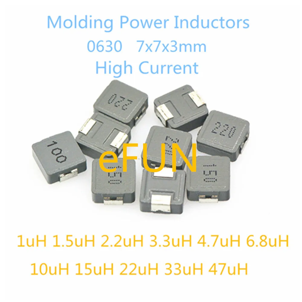 10 шт./пакет SMD формовочные Силовые индукторы 0630 7x7x3 мм 1uH 1.5uH 2.2uH 3.3uH 4.7uH 6.8uH 10uH 15uH 22uH
