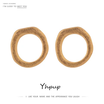 

Yhpup Minimalist Round Stud Earrings Charm Metal Golden Texture Earring Jewelry Gift бижутерия для женщин Party Gift 2020