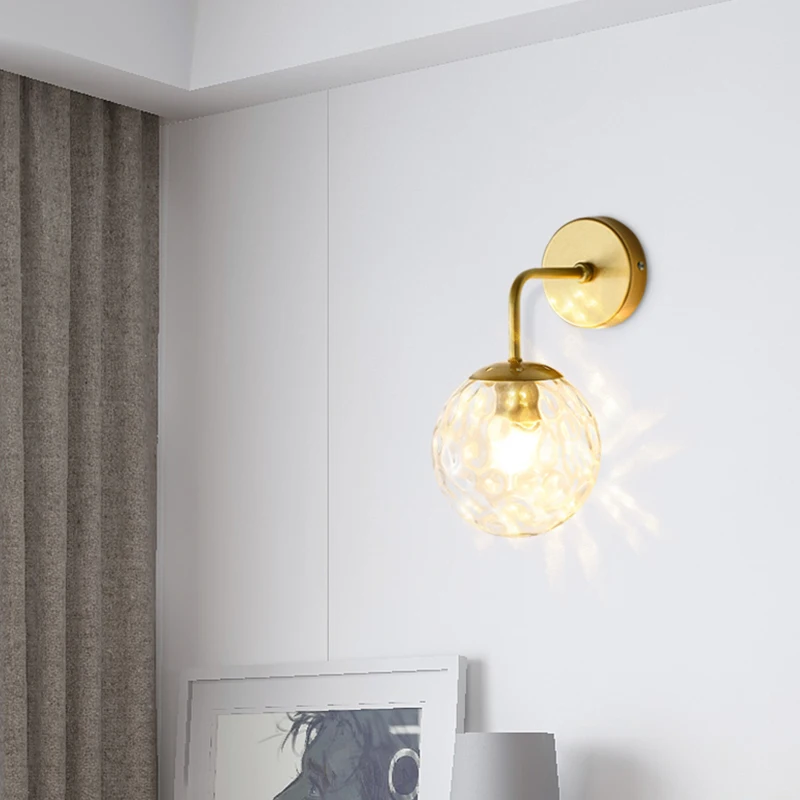 

Modern Glass Ball Wall Lamp For Dining Bedroom Sconces Restaurant Aisle Corridor Nordic Vintage Gold LED Wall Light Fixtures