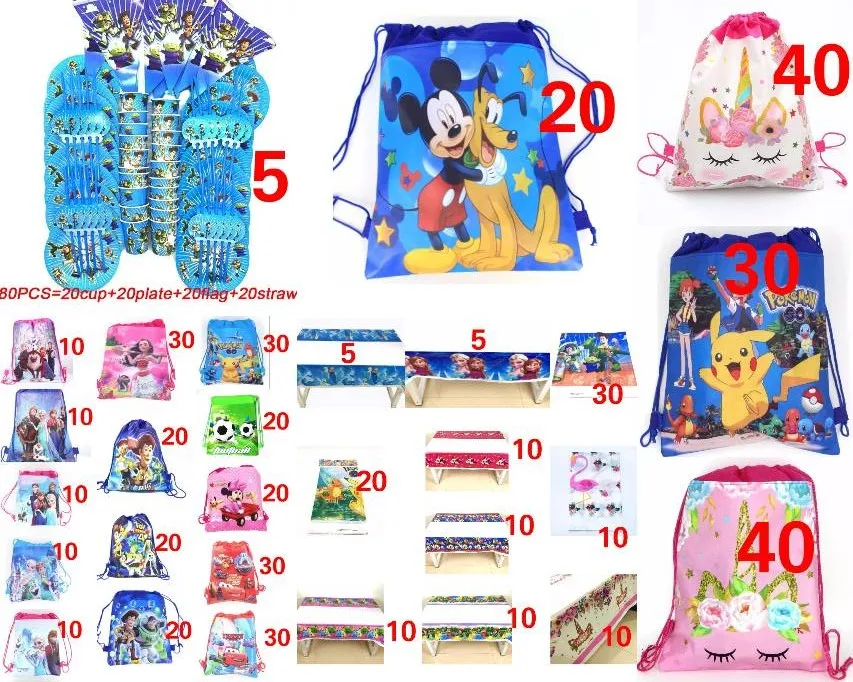 

Disney Frozen Car Football Toy Story Pokemon Minnie Theme party bags for kids birthdays non-woven Fabric Drawstring Bag