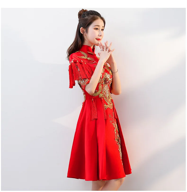 Chinese-style Wedding Dress Cheongsam Improved Chinese Style Wedding Dress Dragon And Phoenix Gown Size Slimming Sisters Unity W