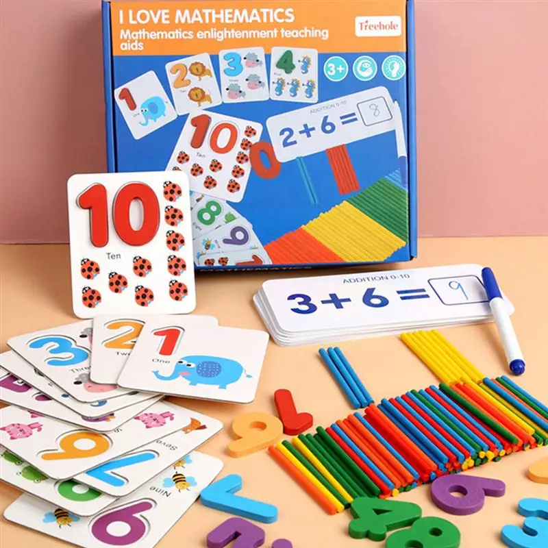 Montessori de Madeira Caixa de Aprendizagem Vara de Madeira do Bebê Digital Matemática Brinquedo Número Contagem Crianças Brinquedos Educativos Presentes 6 Montessori de madeira caixa de aprendizagem digital
