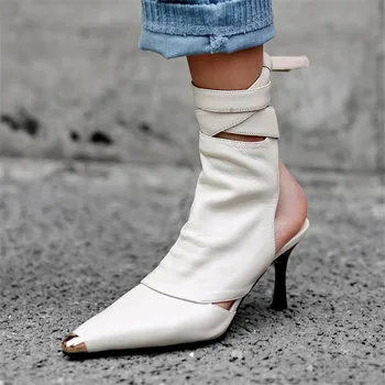 

Luxury Brand Sheepskin Sandals Stiletto Heels Pumps Shoes Woman New Summer Autumn Heel Hollow Pointed Metal Sandal Boots Basic