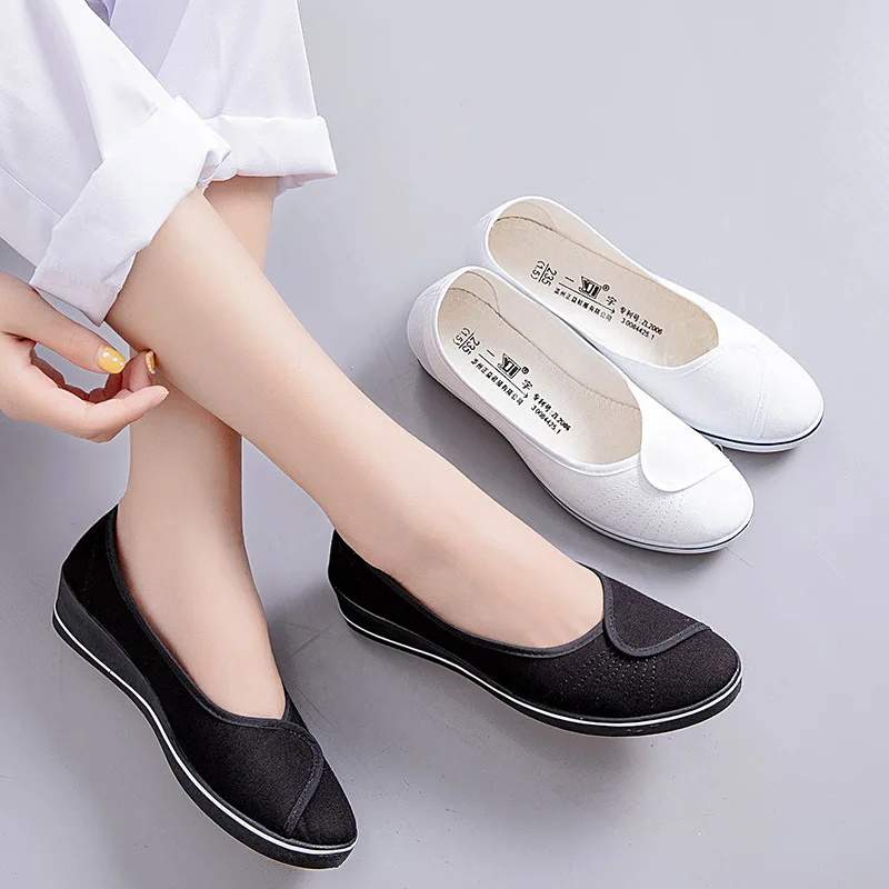 New Style Summer Canvas Shoes Low Top Slanted Heel Lightweight Breathable Work Shoes Beauty Salon Hospital Clubhouse Nurse Shoes
