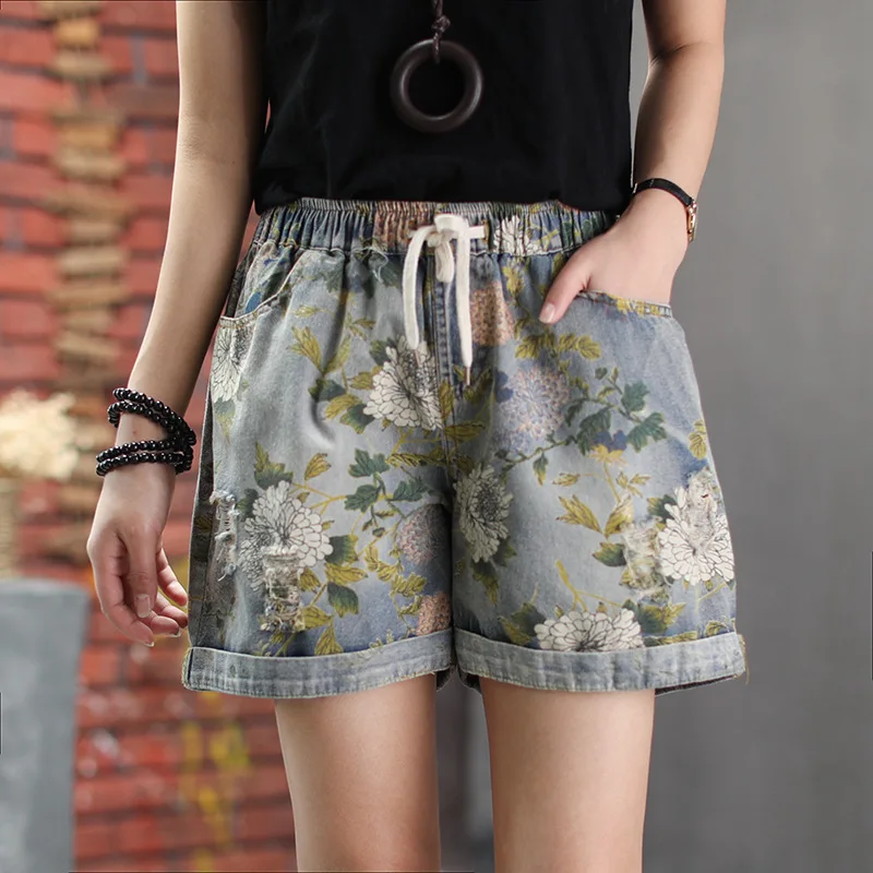 High Waist Ripped Denim Shorts Women 