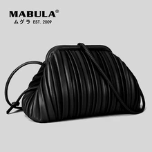 

MABULA Ruched Stylish Clutch Handbags Dumpling Design Leather Crossbody Bag for Women 2020 Trend Branded Portable Purse