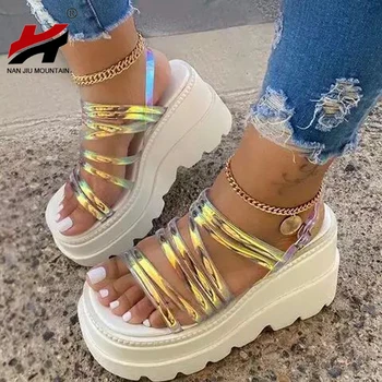 

NAN JIU MOUNTAIN Women's Summer Sandals Platform Shoes Wedge Heel Open Toe Beach Casual Fish Mouth Plus Size 43