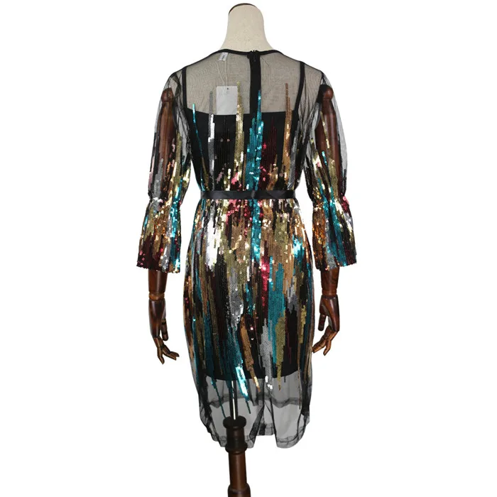 Африканское сексуальное роскошное блестящее мини-платье трапециевидной формы с рукавами-колокольчиками для вечеринки элегантное шикарное Сетчатое платье Vestido платье sukienka