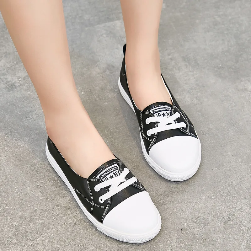 

New Style Spring And Autumn Casual WOMEN'S Genuine Leather Shoes Simple Anti-slip Wear-Resistant Students Low-Cut White Shoes Sp