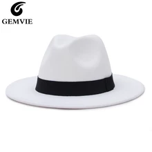 GEMVIE, новинка, с широкими полями, белая фетровая шляпа для женщин, шерстяные фетровые шляпы для мужчин, Осень-зима, Панама, джазовая Кепка, в полоску, черная полоса