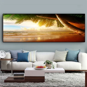 

Sunset Seaside Sea Wave Scenery Coconut Tree Oil Painting on Canvas Posters and Prints Cuadros Wall Art Pictures For Living Room