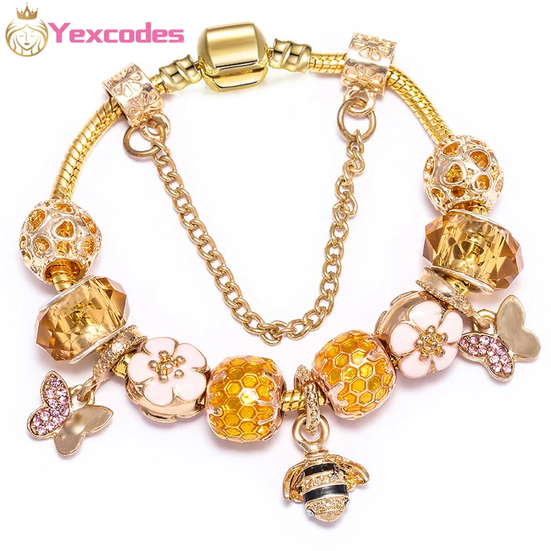 

Golden Crystal Love Heart Charm Bracelets & Bangles Gold Color Fine Bracelets for Women Jewellery Pulseira Feminina