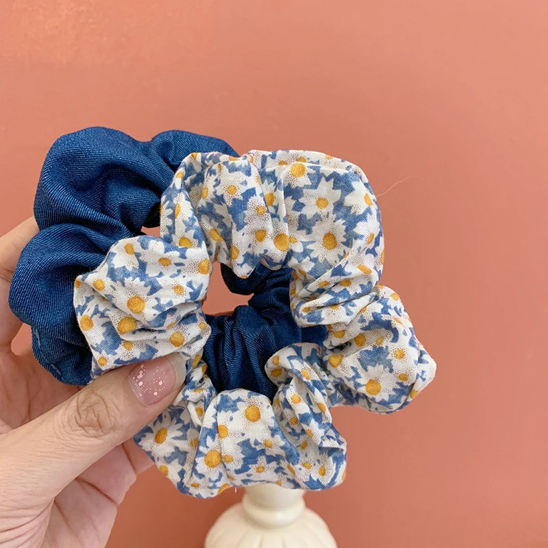 Floral Plaid Print Scrunchie Hair Accessories For Women Ponytail Holder Elastic Rubber Band Girl Fabric Hair Ties Band Hair Rope ladies headband