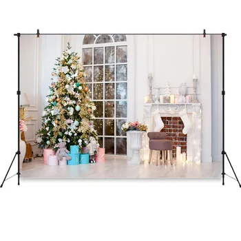 

Neoback Fotografia Christmas background Fireplace Chrismas tree photography backdrop for kids portrait photo Studio