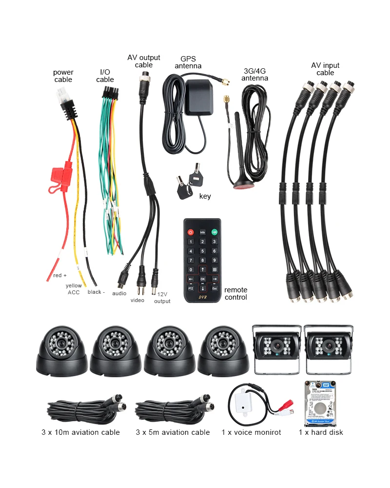 6 шт 2.0MP AHD Автомобильная hd-камера+ жесткий диск 8CH 4G GPS HDD AHD Мобильный DVR автомобиля Наборы в режиме реального времени онлайн видео автобус видеорегистратор