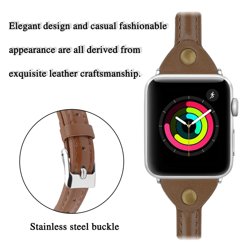 Ремешок для Apple Watch 4 5 iwatch ремешок 44 мм 40 мм 38 мм 42 мм 4 3 высококачественный кожаный Браслет Т-образный ремень с заклепками аксессуары