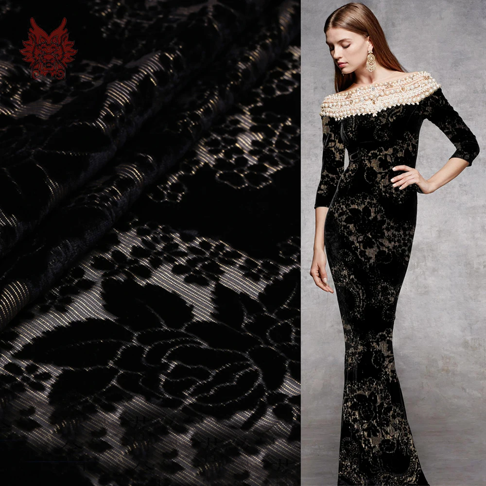 

2019 autumn new style hollowout burnout silk velvet fabric 8mm transparent flocking cloth for dress tecidos tessuto SP5890