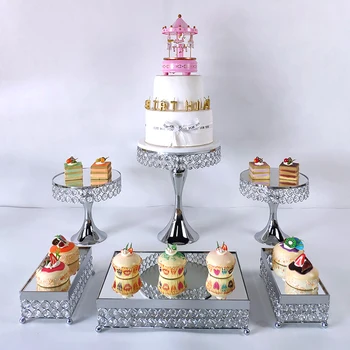 

cake stand new silver Wedding Plates Set Metal Round Party Dessert Crystals Cake Stand Cupcake Stand
