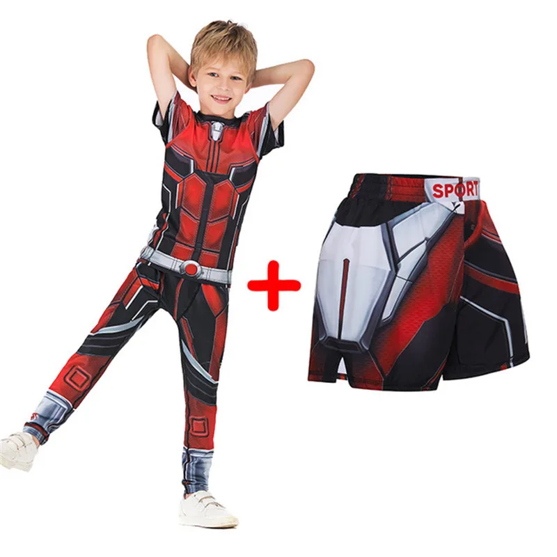 Детская футболка с 3D-принтом «Мстители 4», компрессионная футболка для фитнеса+ штаны, Колготки с длинными рукавами для джиу-джитсу, брюки спортивный костюм для мальчиков