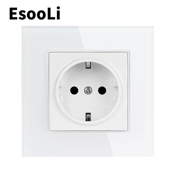 

EsooLi Glass Panel Wall Crystal Power Socket Plug Grounded, 16A EU Standard Electrical Outlet 86mm * 86mm Power Socket