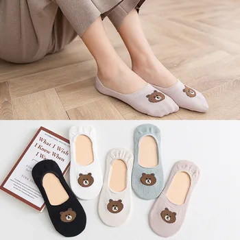 

5 Pairs / Women Socks Spring and Summer Invisible Socks Ladies Shallow Mouth Cute Socks Cotton Silicone Anti-Skid Boat Socks