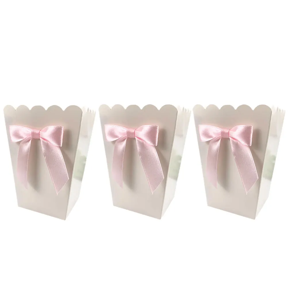 12pc Bow Popcorn Box Party Supplies Paper Popcorn Boxes Bags Candy Snack Treat Boxes Food Container Birthday Baby Shower Wedding - Color: Pink