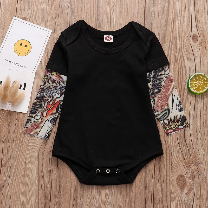 024months Newborn Infant Baby Romper Tattoo Sleeves Jumpsuit 2020