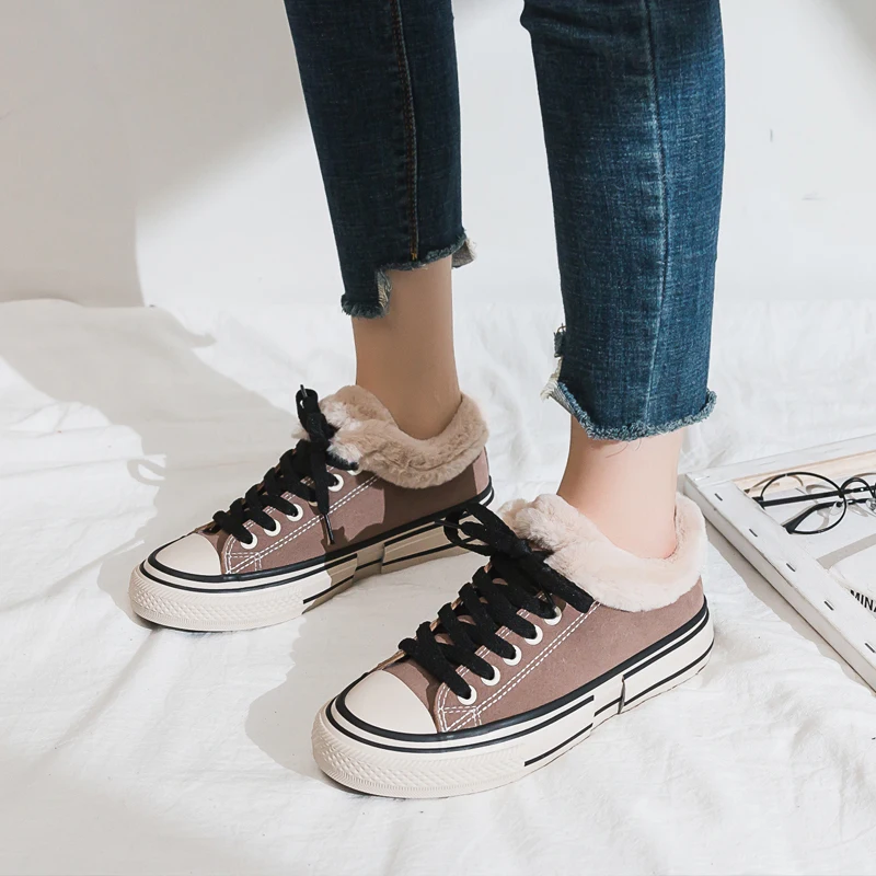 

2019 Winter Warm Woman Shoes Thick Fashion Low-top Shallow Villus Shoes New Wild Solid Retro Comfortable Flat Casual Shoes Women