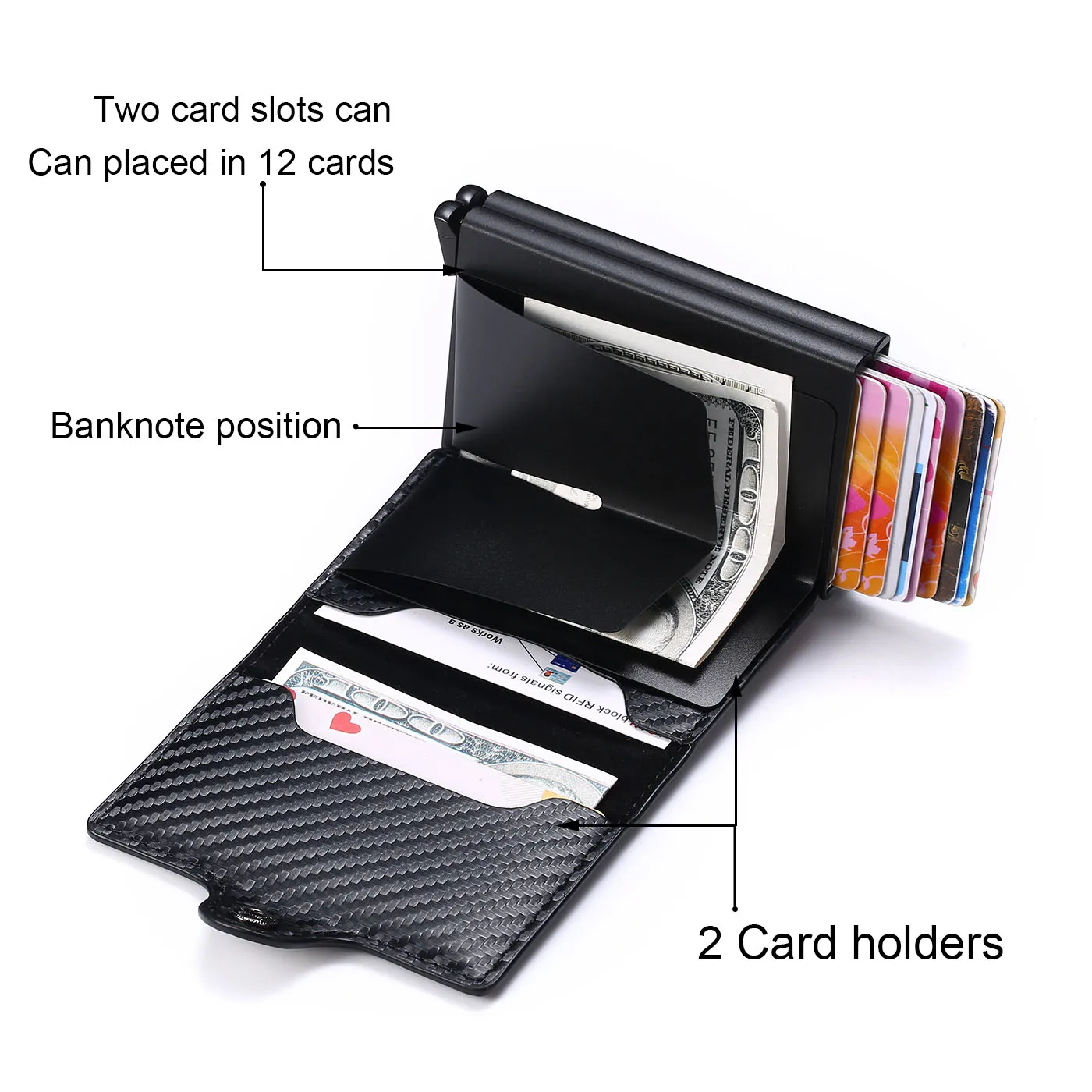 Customized Carbon Fiber Card Holder Mens Double Anti Rfid Credit Card  holder Case Wallet Metal Business Purse Minimalist Wallet