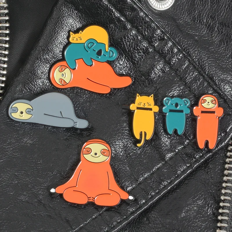 4 Pin Мультяшные ленивые коала кошки броши для женщин милый жетон