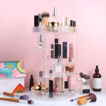 

Cosmetics Display Shelf Rhinestone Texture Acrylic Cosmetics Storage Box Rotative Cosmetics Storage Shelf (English Packaging, wi