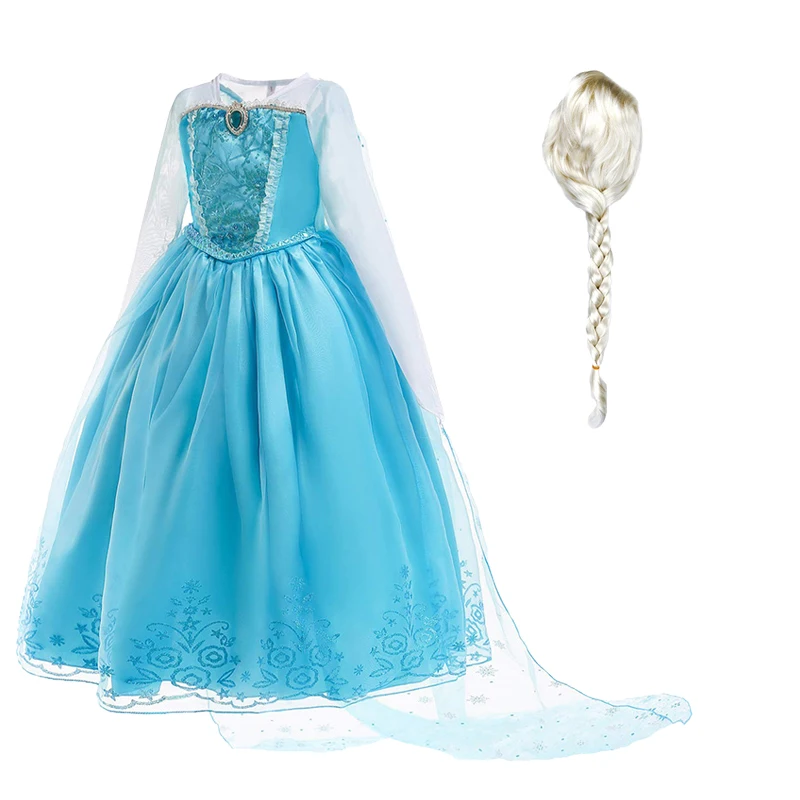 Dress C and Wig Платье принцессы Эльзы для девочек; Детские карнавальные вечерние костюмы Снежной Королевы 2; костюм Анны и Эльзы; детская одежда для костюмированной вечеринки на Рождество и день рождения и парик - Цвет: Dress C and Wig