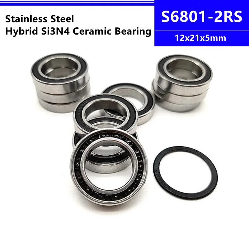 

4pcs/10pcs S6801-2RS 12x21x5mm stainless steel hybrid SI3N4 ceramic ball bearing 12*21*5mm bicycle hub wheel Shaft S6801RS
