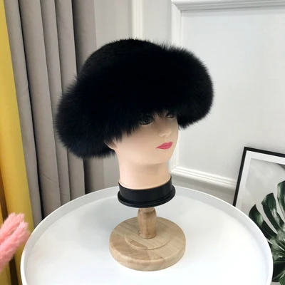 Женские настоящие норковые меховые шапки-бомберы зимние из натурального меха серебристой лисы, Кепки роскошное качество зимняя шапка эластичные теплые мягкие пушистые натуральные меховая шапка - Цвет: Black