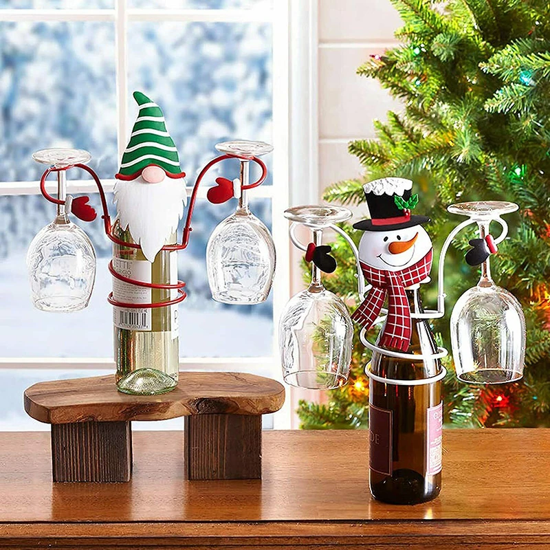 Feriado garrafa de vinho & suportes de vidro papai noel vinho rack de vidro  natal tema organizador rack festival casa decoração do desktop|Enfeites p/  árvore de Natal| - AliExpress