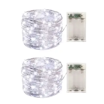 2 Pack Batterijen Led Lichtslingers, Indoor Mini Led Christmas Fairy Lights,Party Decoratie, 50Leds,5 M Zilver Draad