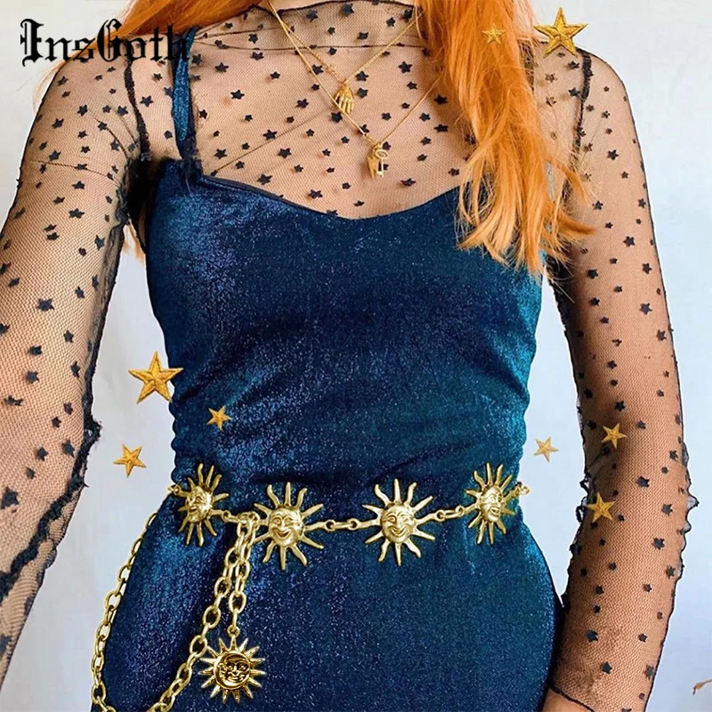 

InsGoth Golden Sun Belts Harajuku Grunge Sexy Bodycon Women Waistbelts Gothic Metal Vintage High Wiast Belts Fashion Hipster