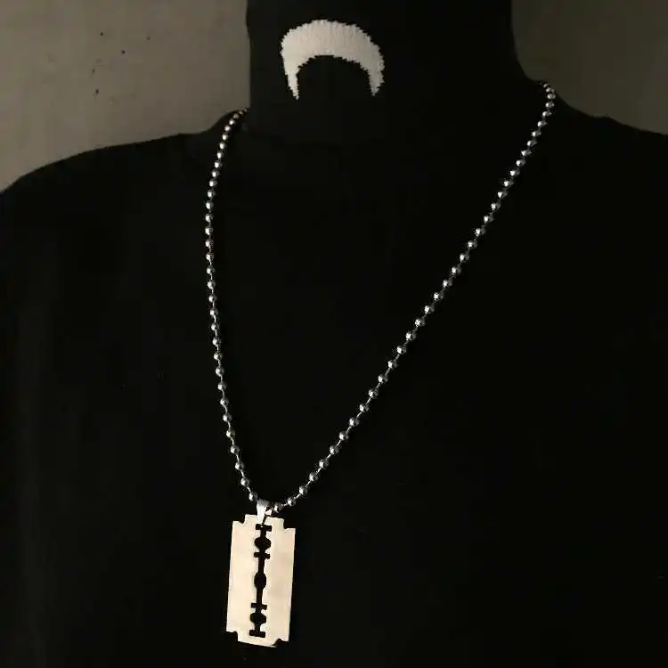 Fashion personality Punk Blade Geometric Silver Pendant Chain Necklace Man Women Rock Jewelry
