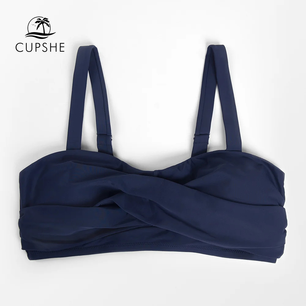 Cupshe Plus Size Navy Ruches Bikini Top Alleen Voor Vrouwen Grote Maat Sexy Tank Top 2022 Strand