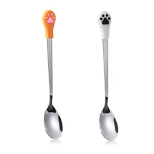 2 Pcs Stainless Steel Cute Claw Coffee Spoons Fruit Fork Dessert Spoon Candy Teaspoon Cat Drink Tableware Kitchen Supplies Large