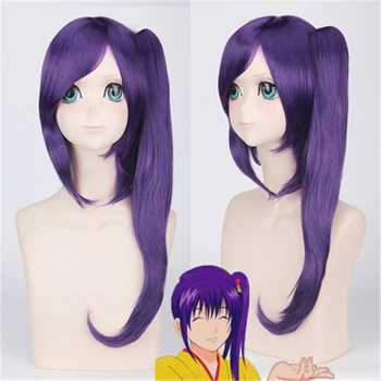 

GINTAMA Terakado Tsu Wig Cosplay Costume Purple 70cm Long Wavy Synthetic Hair with One Ponytail for Female Anime Party Wigs