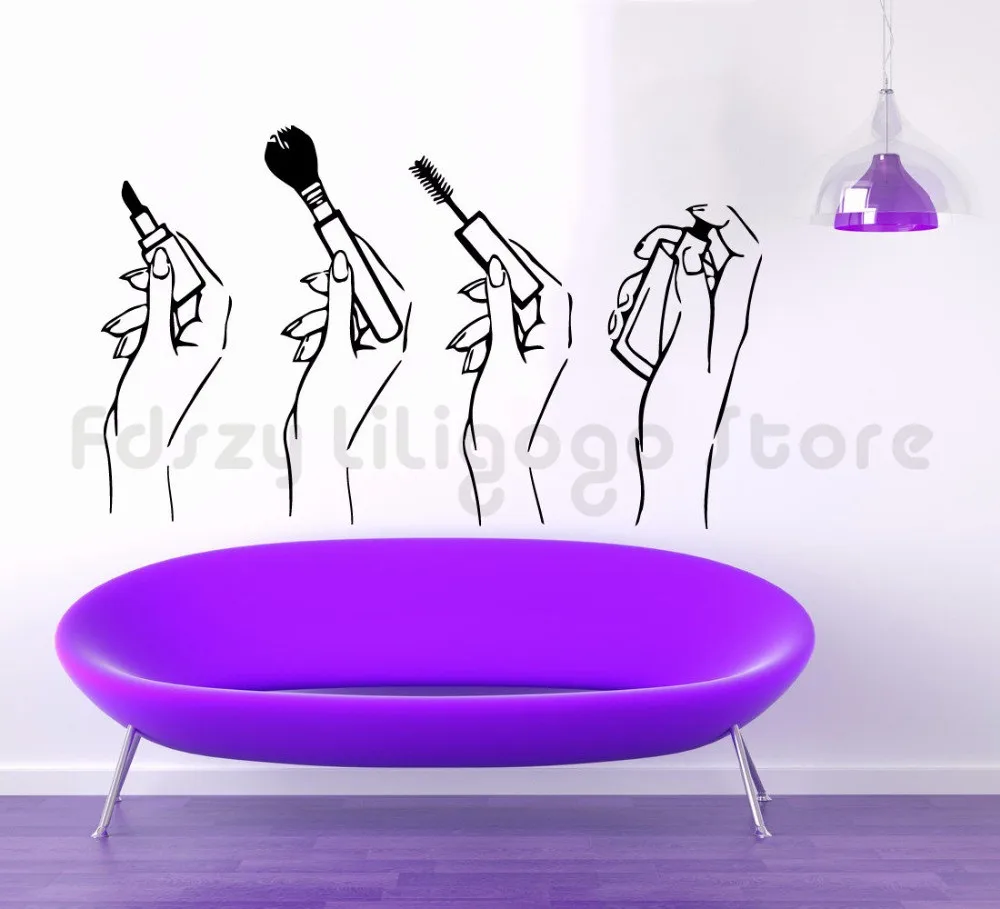 Виниловые наклейки на стену Красота салон настенные Для женщин руки Make up Декор