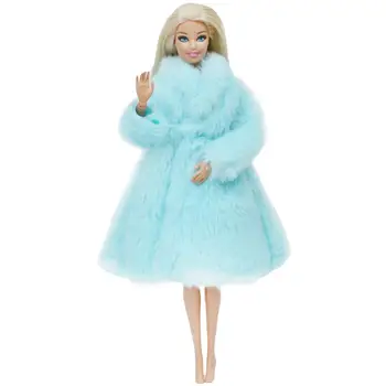 

High Quality Dress Noble Blue Wool Coat Handmade Gown Winter Princess Fashion Set Clothes for Barbie Doll Accessories DIY Toy