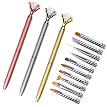 

10 In 1 Diamond Nail Art Pen Brush Set Metal Handle Replaceable Brushes Pen Liner Drawing Painting Liner Design Nail Tools