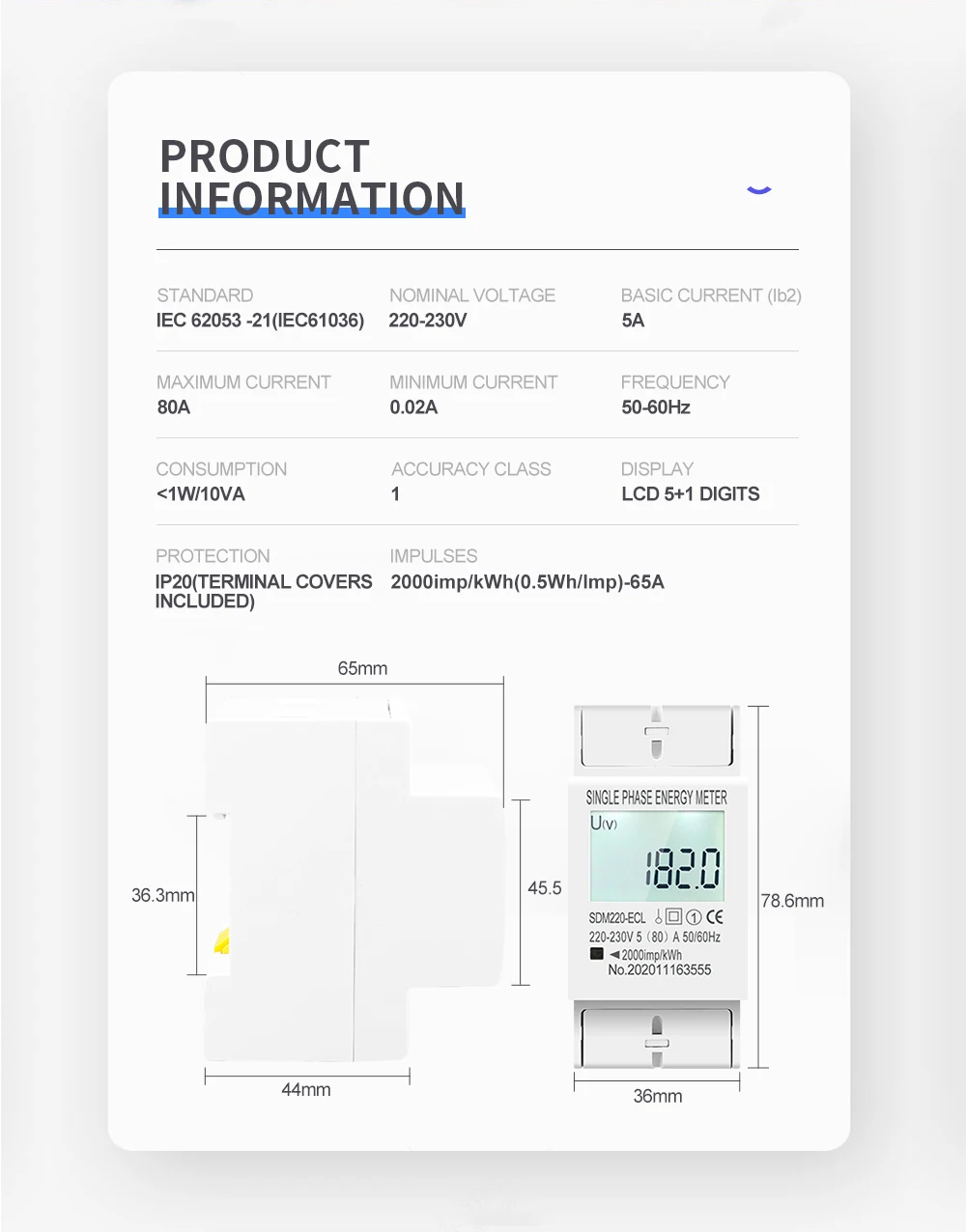 80a din rail single phase two wire lcd digital display power consumption energy electric meter kwh ac 220v 230v 50hz/60hz