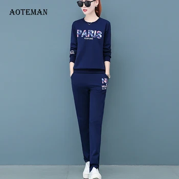 

Autumn Winter Women Tracksuits 2019 Casual Long Sleeve Pullover Hoodies Sweatshirt Oversize Cotton Pants Women Sets Female Paris