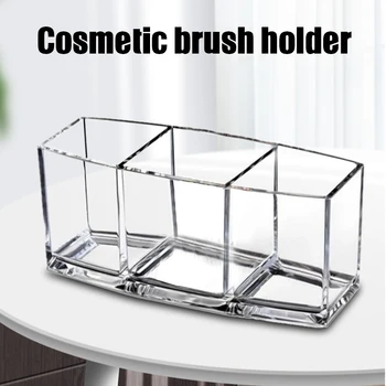

Clear Makeup Brush Holder Organizer 3 Slot Plastic Transparent Brushes Storage Box SK88