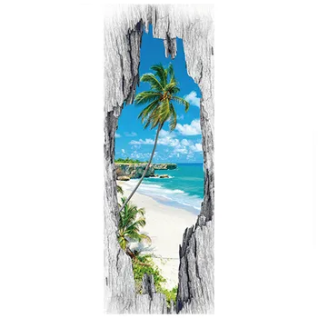 

50*140cm sea view wallpaper Summer Beach Palm Tree scenery 3d door stickers home decoration sky landscape wall art vinyl mural