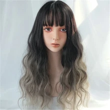 Блонд черный коричневый градиент косплей парики с челкой длинные волнистые синтетические волосы парик для женщин высокотемпературное волокно