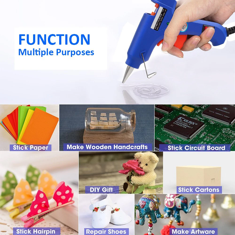 20W 110V-220V Hot Melt Glue Gun with 2Pcs / 10 Pcs 7mm Glue Stick Industrial Mini Guns Thermo Electric Heat Temperature Tools